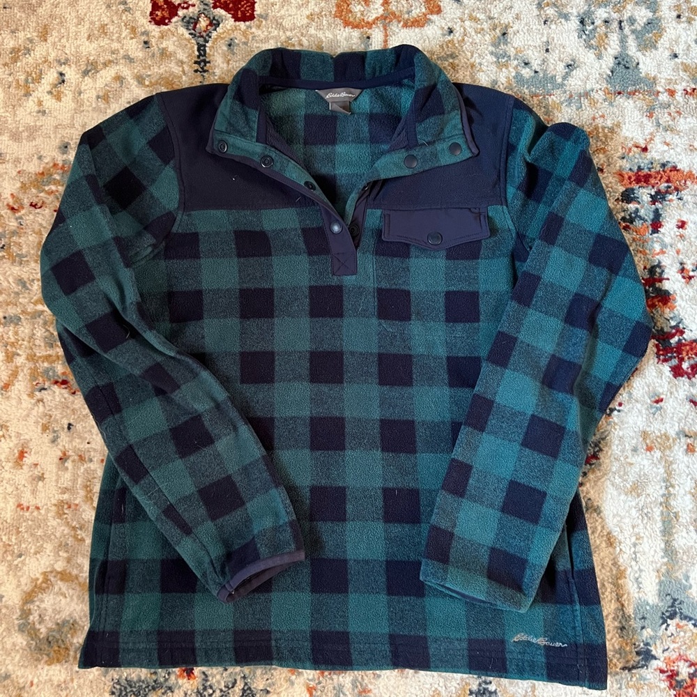 Eddie Bauer Flannel Print Fleece Top